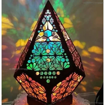 Деревянный светодиодный проекционный светильник, Цветной Алмазный ночник, Богемный Декоративный торшер с Полярной звездой, украшение домашней комнаты