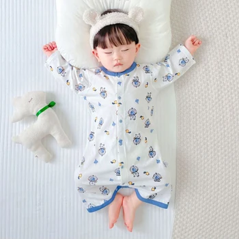 Детская ночная рубашка с защитой от ударов и кнопками, хлопковая летняя тонкая детская ночная рубашка для мальчиков и девочек, спальный мешок.