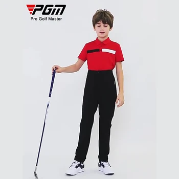 Детская футболка PGM Golf с коротким рукавом, летние спортивные рубашки для гольфа с перфорированным антипотным дышащим быстросохнущим воротником-поло для мальчиков