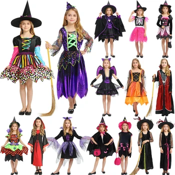 Детские костюмы вампиров и ведьм на Хэллоуин для девочек, реквизит для косплея