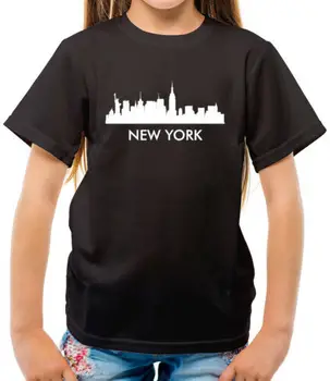 Детские футболки City Silhouettes New York с видом на горизонт, США, Манхэттен, с длинными рукавами