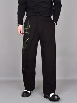 Дизайнерские осенние свободные широкие брюки с вышивкой в стиле пэчворк, мужские трендовые планктонные Красивые прямые брюки