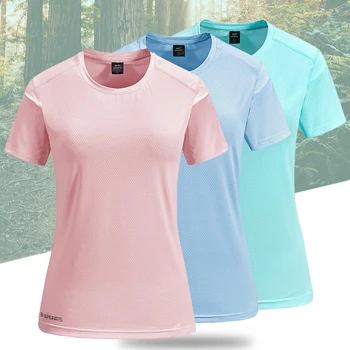 Женская быстросохнущая спортивная футболка Ice Silk, свободные топы для фитнеса, йоги, круглый вырез, для кемпинга, пешего туризма, рубашка с коротким рукавом