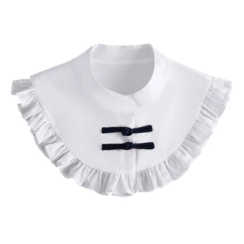 Женская винтажная рубашка с воротником-стойкой на пуговицах и узлом, Декоративный искусственный Воротник, Отделка рюшами, Съемная шаль, аксессуар для одежды