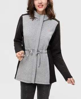 Женская легкая куртка с капюшоном FASHIONSPARK, теплое пальто из флиса в стиле пэчворк, на молнии, куртка с регулируемой талией и завязками на шнурках