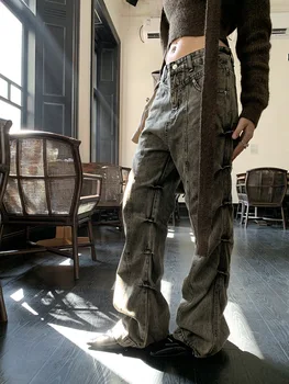 Женская одежда 2023, Осень/зима, новинка, уличная мода Spicy Girl, Ретро-стиль, Плиссированные Драповые джинсовые брюки с прямыми штанинами