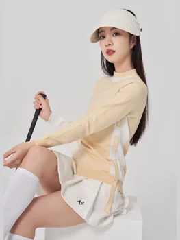 Женская одежда для гольфа, осенне-зимний свитер кремово-желтого цвета, отбеливающий, теплый и удобный комплект верхней одежды с длинным рукавом