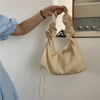 Женская повседневная нейлоновая сумка через плечо со складками на шнурке, холщовые сумки-хобо через плечо, большая вместительная дорожная сумка, школьная сумка-мессенджер