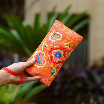 Женская сумка-клатч, держатель для наличных, чехол для хранения телефона, этнический браслет ручной работы с вышивкой, сумочка, кошелек на молнии, длинный кошелек