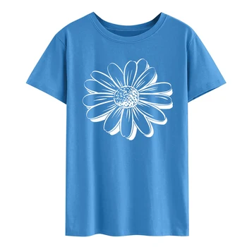 Женская футболка для отдыха на каждый день с короткими рукавами, базовый дышащий пуловер, впитывающий пот летом, круглый вырез, цветочный принт, мягкий материал