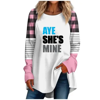 Женская футболка с буквенным принтом, длинная футболка, женская мода, топ с длинным рукавом для отдыха на День Святого Валентина, винтажный свободный пуловер