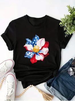 Женская футболка с принтом китайской розы и звездой, нарисованная цветной ручкой, Новый тренд элегантности и благородства, женская футболка для дома, повседневная футболка для девочек