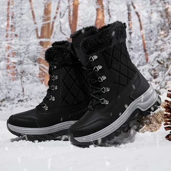 Женские водонепроницаемые зимние утепленные снегоступы, нескользящие зимние ботинки на шнуровке, женская обувь