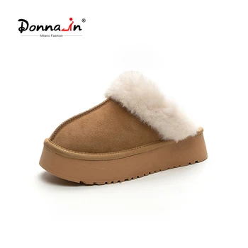 Женские зимние ботинки Donna-in Winter Slipper из коровьей замши, теплая зимняя обувь на нескользящей резиновой подошве, короткие плюшевые женские туфли