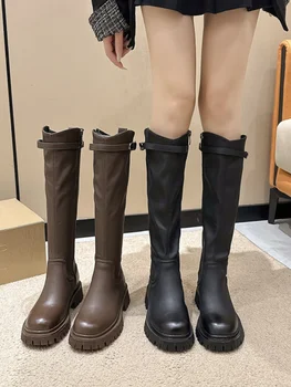Женские резиновые сапоги на молнии-Женская зимняя обувь, осенняя обувь, сабо с круглым носком, пикантные туфли на платформе и высоком каблуке до бедра, Высокие сексуальные ботинки