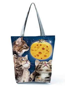 Женские сумки через плечо с принтом кошачьего сыра, простая практичная сумка, школьный ранец большой емкости, сумки для покупок из полиэстера, дорожная пляжная сумка
