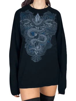 Женские толстовки Y2K в готическом стиле, пуловеры с круглым вырезом и рисунком в стиле панк, винтажная уличная одежда в стиле харадзюку