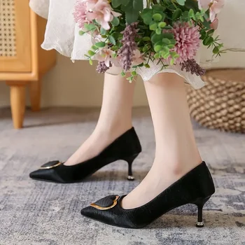 Женские туфли на высоком каблуке-шпильке 2023, профессиональная женская обувь с острым носком, свадебная мода, простая повседневная одежда с базовыми стилями