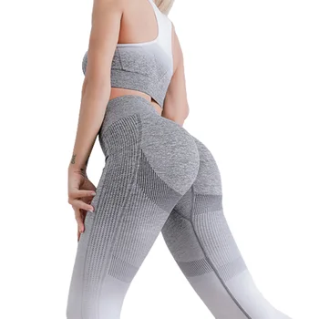 Женские эластичные штаны для йоги с высокой талией, тренировочные леггинсы градиентного цвета для женщин и маленьких девочек