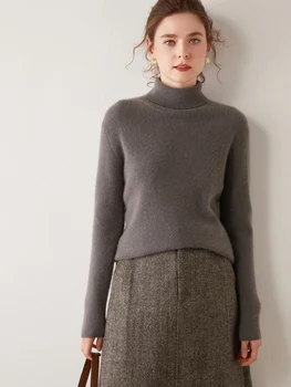 Женский осенне-зимний свитер из 100% кашемира, высококачественная Мягкая теплая водолазка, базовый однотонный вязаный пуловер, Новые модные топы