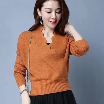 Женский свитер, весенне-осенний базовый пуловер, теплые Зимние Повседневные Женские джемперы, Корейская модная трикотажная нижняя рубашка