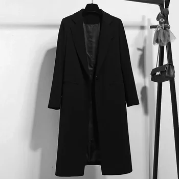 Женский удлиненный пиджак, черный пиджак, осень и зима, новый