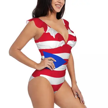 Женский цельный купальник с флагом Пуэрто-Рико, сексуальный купальник с рюшами, летняя пляжная одежда, купальник для похудения