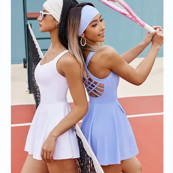 Женское теннисное платье, слитные мягкие спортивные комплекты для гольфа, шорты для бадминтона, спортивные костюмы с накладками на груди, костюмы для йоги