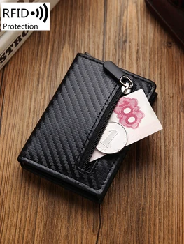 Задний карман, мужской кошелек на молнии с RFID-защитой, минималистичный ультратонкий кошелек для кредитных карт из искусственной кожи среднего размера