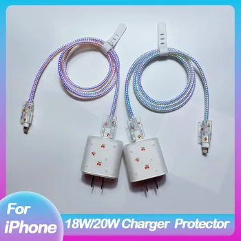 Защита USB-кабеля для iphone 11 12 13 14 20 Вт, оригинальное зарядное устройство США, защитный чехол, спираль для намотки линии передачи данных