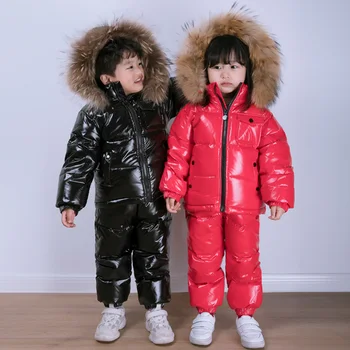 зимний детский утепленный пуховик для мальчиков, пуховик + теплые пуховые штаны, комплект из двух предметов, водонепроницаемый лыжный костюм для девочек.