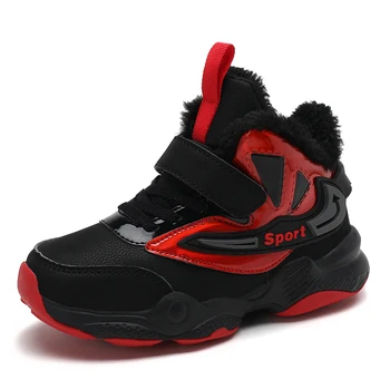 Зимняя детская обувь, уличная детская баскетбольная обувь, спортивные детские кроссовки для мальчиков, зимние плюшевые теплые кроссовки, водонепроницаемая треккинговая обувь
