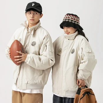 Зимняя японская модная куртка, Мужская и женская уличная одежда, Винтажная Свободная Повседневная хлопковая куртка-бомбер с подкладкой, парки, пальто для студенческой пары