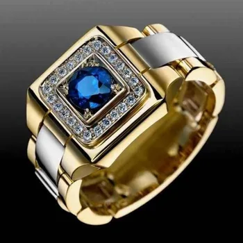 Инкрустированное кольцо с синим драгоценным камнем для помолвки европейских и американских мужчин, свадебные изделия ручной работы, роскошные ювелирные украшения стерлингового серебра 925 пробы