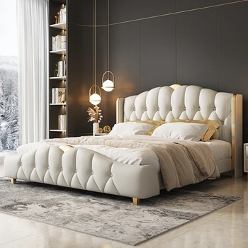 Итальянская роскошная кожаная кровать в главной спальне, большая кровать atmosphere, двуспальная свадебная кровать, кожаная кровать