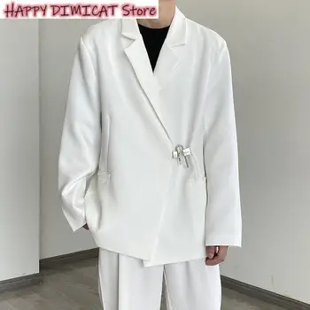 Кардиган Harajuku с длинным рукавом, мужской повседневный костюм в корейском стиле, модный нишевый дизайн, Мужские деловые свободные блейзеры темного цвета