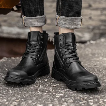 Кожаные мужские зимние ботинки WTEMPO, мужские ботинки ручной работы в стиле ретро, Мужская зимняя обувь из натуральной кожи