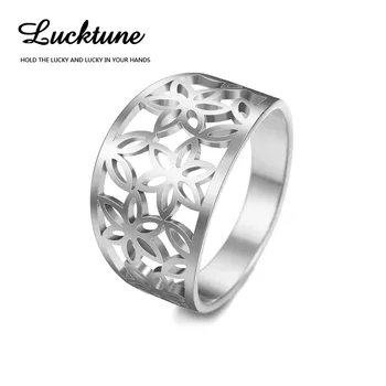 Кольца с полым цветком Lucktune, Геометрические кольца из нержавеющей стали для женщин, мужчин, пары, Винтажные Элегантные украшения, Свадебные подарки