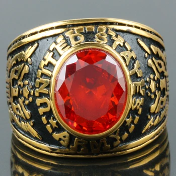 Кольцо из красного хрусталя золотого цвета, винтажные кольца в стиле панк из нержавеющей стали для мужчин