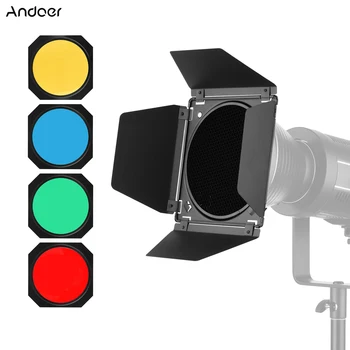 Комплект для фотосъемки Andoer с дверью сарая с ячеистой сеткой, 4 шт Цветных фильтров для студийной фотосъемки со стандартным 7-дюймовым отражателем.