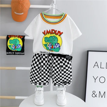 Комплекты одежды для маленьких мальчиков, Летняя одежда для отдыха с Мультяшным Динозавром, Детская одежда, Детская футболка и Шорты