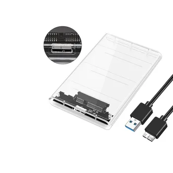Корпус жесткого диска от SATA до USB 3.0 Корпус жесткого диска Полупрозрачная коробка Прозрачный мобильный жесткий диск / SSD-кейс с кабельным ПК