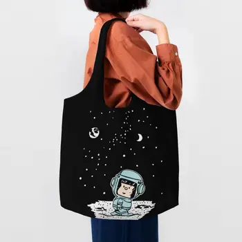 Космический астронавт Мафальда, сумки для покупок в продуктовых магазинах, мультяшная холщовая сумка для покупок на плечо, сумки большой емкости, сумки