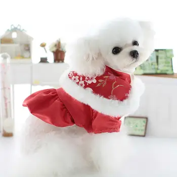Костюм для собак в китайском новогоднем костюме для собак, пальто, костюм для домашних животных, стильное платье для домашних животных на пуговицах, изысканное платье для кошек, зимняя одежда для домашних животных