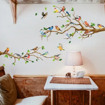Креативные цветные наклейки с птицами и растениями на стену для детского декора, Съемная наклейка, Художественная роспись, Подарок, Аниме Декор, Декор для домашнего офиса.