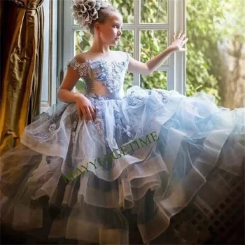 Кружевные аппликации принцессы, бальные платья, платье с цветочным узором для девочек, нарядные платья для свадеб, платья для первого причастия для девочек