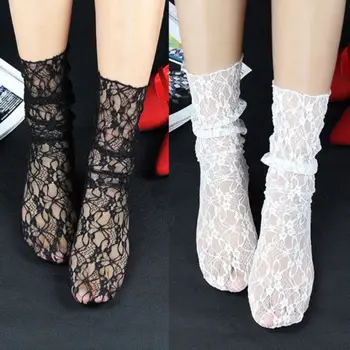 Кружевные носки Модные Женские Туфли с мягкими кружевными оборками, Ажурная сетка, Черно-белые носки до щиколотки, короткие носки на ножках