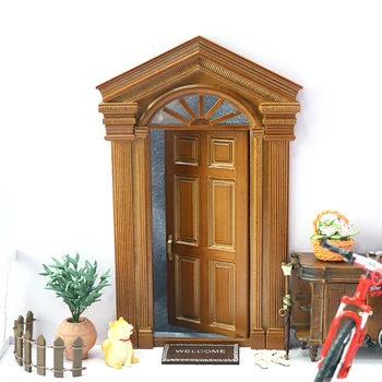 Кукольный домик в миниатюре 1:12, имитация двери виллы в европейском ретро стиле, Дверная мебель, модель декора, Игрушки, Аксессуары для кукольного дома