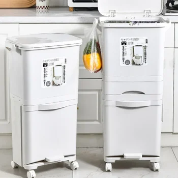 Кухонный мусорный бак классификация бытовых кухонных отходов с крышкой, большой вместимостью, высокой секцией, двухслойный влажный