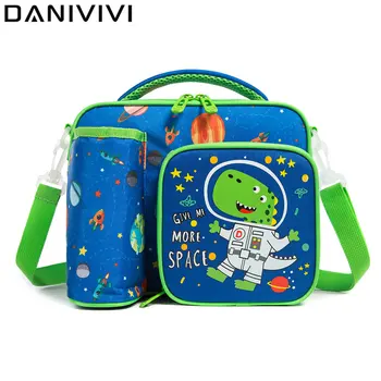 Ланч-бокс для детей, милые сумки для ланча с космическим динозавром для мальчиков с карманами для бутылок достаточной вместимости Lancheira Escolar Infantil 2022